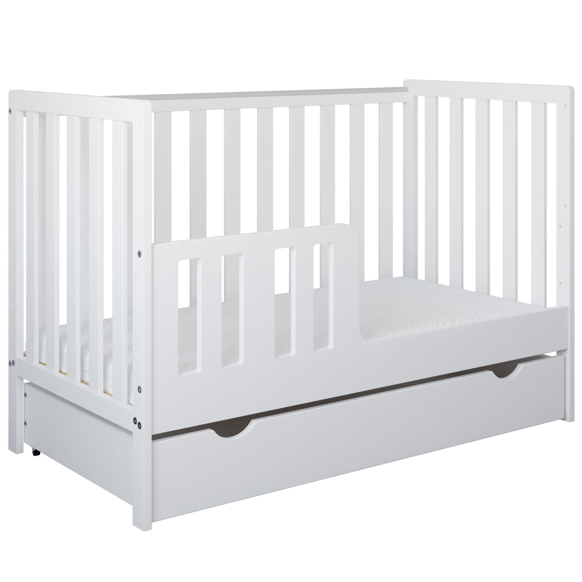 zee Bambi Cuna Bebé 120x60 cm Blanco Set con Cajón Y Barrera + Cómoda Cambiador Mueble Habitación Bebé Convertible En Cama Junior Cuna De Madera Resistente