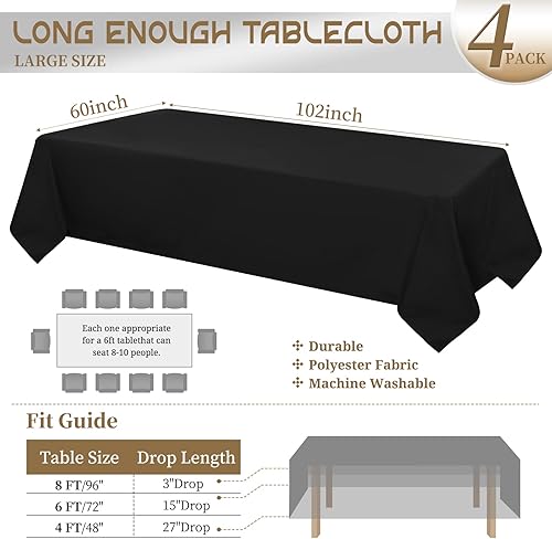 Miniatura 2 de Paquete de 4 manteles rectangulares de poliéster de 60 x 102 pulgadas, resistentes a las arrugas, lavables, para bodas, mesas de comedor, fiestas de