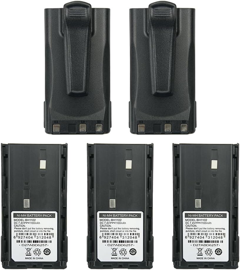 5X BH1102 Replacement NI-MH Battery with Belt Clip for HYT Hytera TC-268S TC-368 TC-368S Radios fits Part NO BH-4501 BH-4576 TB-86