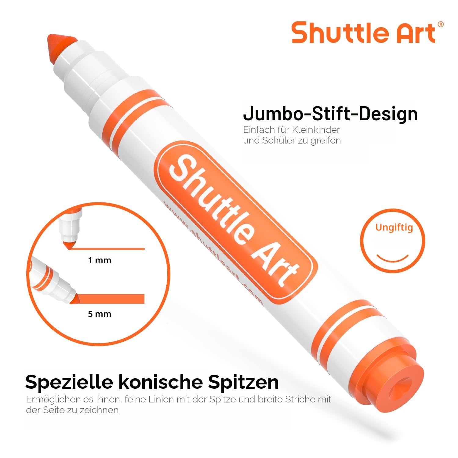 Shuttle Art Filzstifte Kinder auswaschbar, 304 Stück Filzstifte auswaschbar in 8 Farben, 38er Packungen Filschstift Set, dicke Filzstift Set mit zusätzlichen Kappen, Fasermaler für Lehrer, Schüler