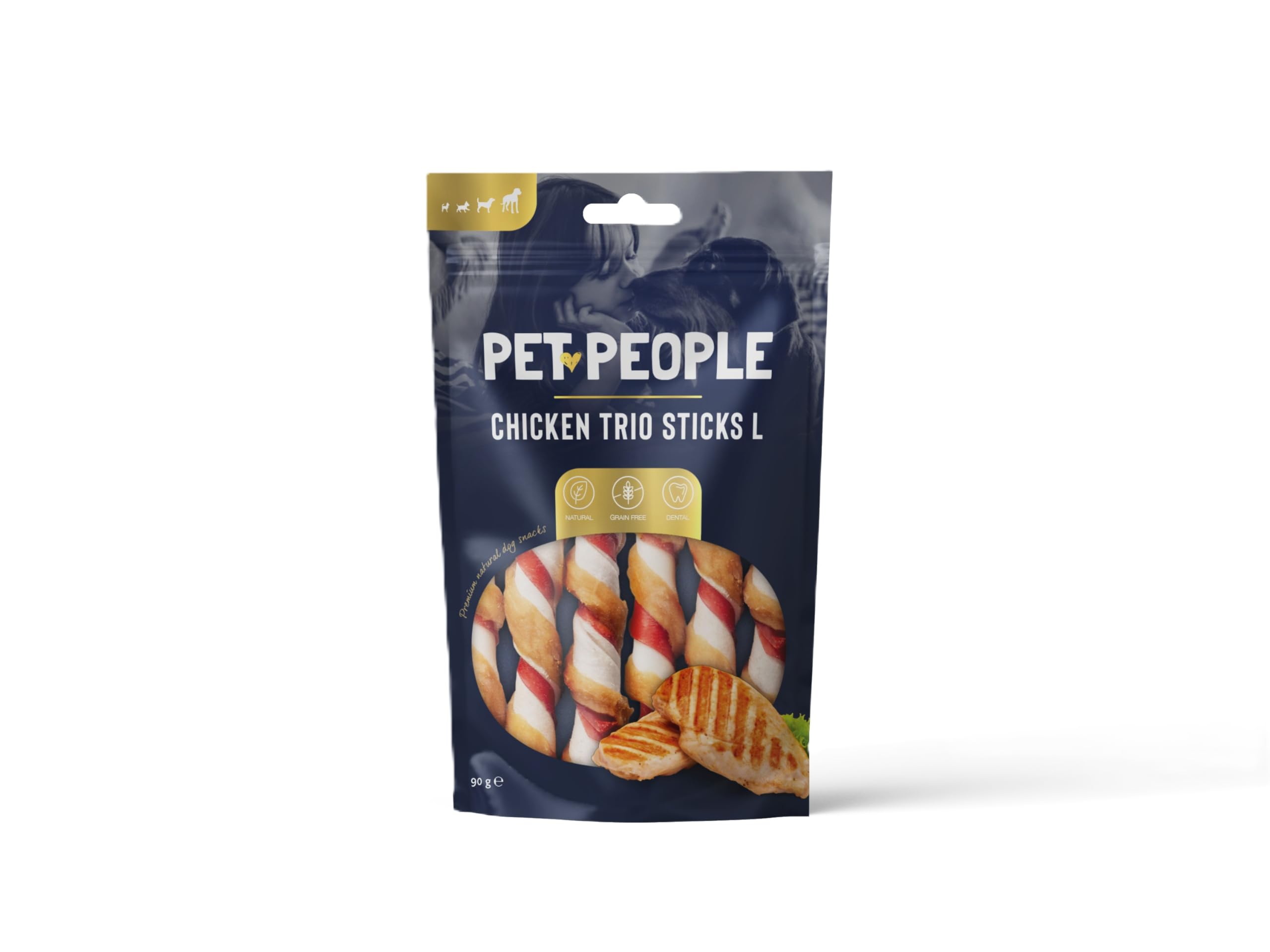Pet People Chicken Trio Sticks L 90g, Natural, Grain Free, High Protein, Dental Care, Dog Snacks - 8pc, 80g (1 Bag)