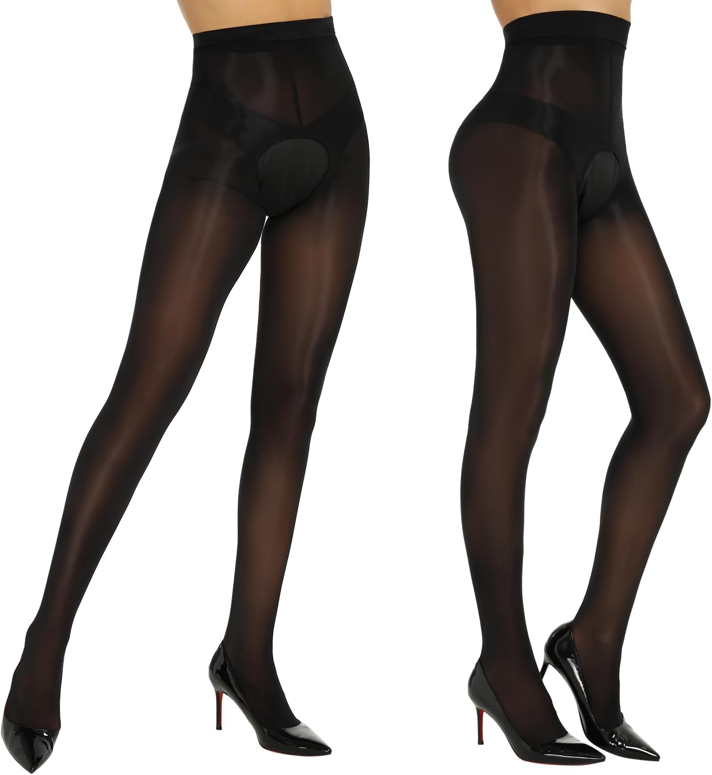 Yilanmy Shiny Sheer Tights Open Crotch pantyhose for Women High Waist shimmery tights Oil Shimmery Nylons 2 Pairs