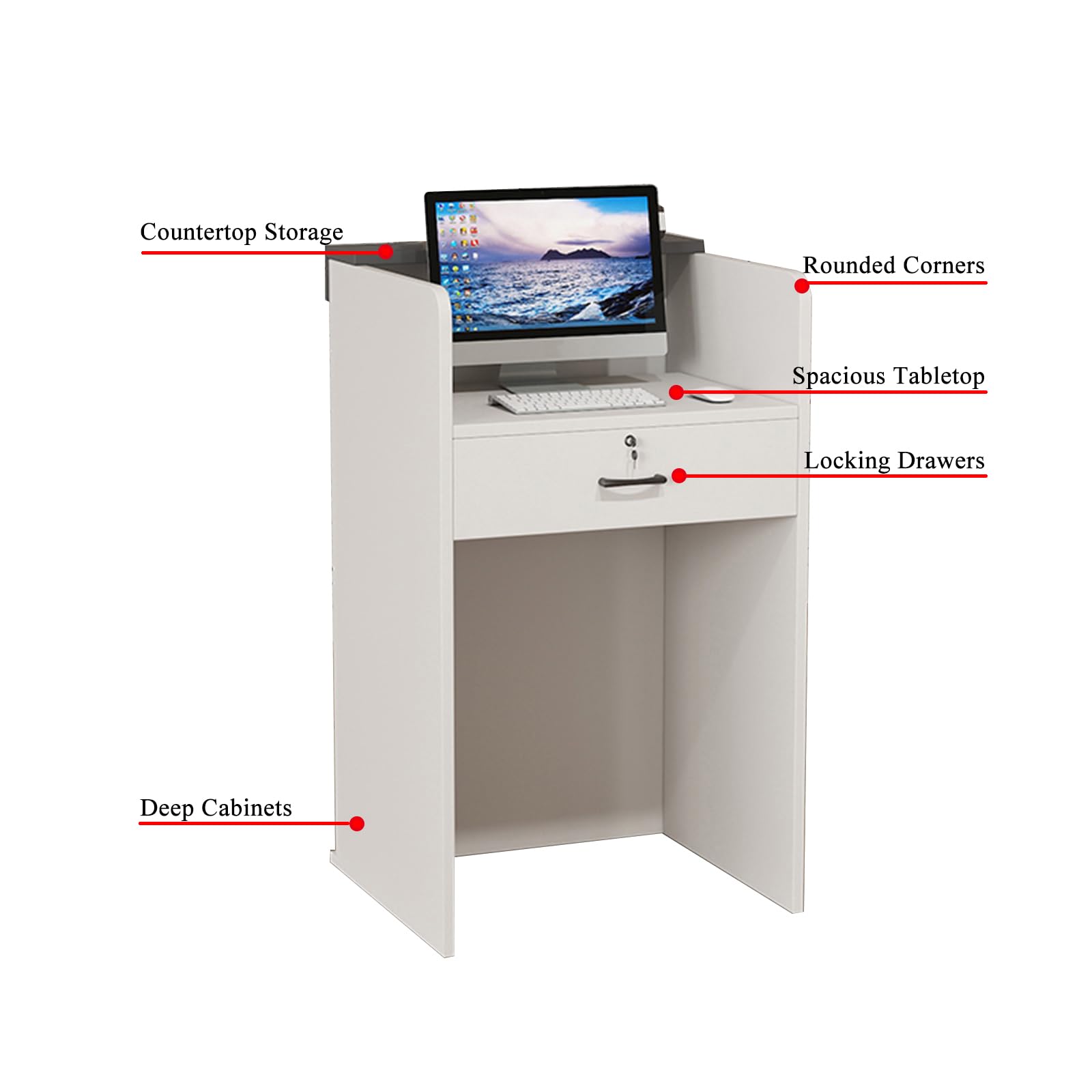 Moderno banco reception con cassetto chiudibile a chiave, postazione di lavoro per salone di abbigliamento e ristorante, 60 x 42 x 95 cm, mobili per vendita al dettaglio elegante e funzionale
