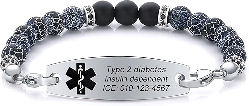 Pulseras de alerta médica para mujeres y hombres, pulsera de identificación médica personalizada, pulsera de alerta médica de emergencia con cuentas