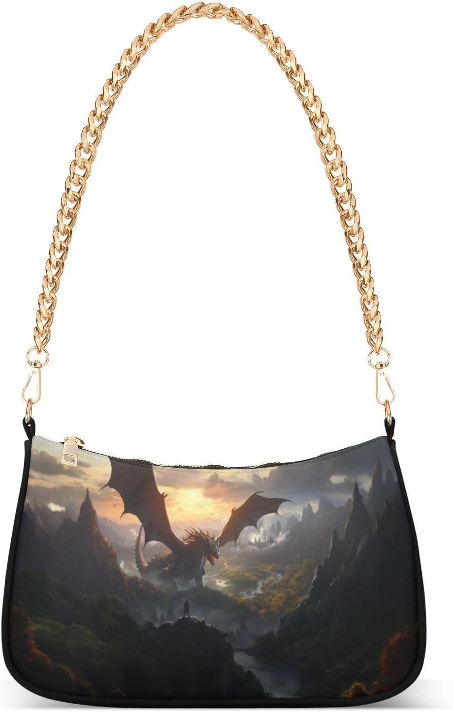 Shoulder Bags for Women Fire Water Dragon Hobo Tote Handbag Small Clutch Purse with Zipper Closure