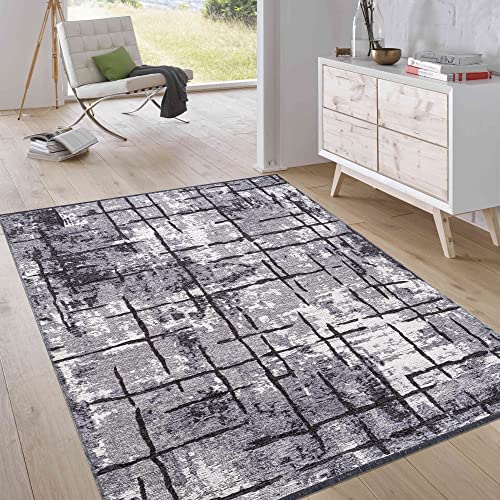 Jimri Teppich Wohnzimmer, Eleganter Kurzflor Teppich, Hochwertiger Teppich, Vintage Designer Teppich, Modern Flachgewebe Teppich, Wendbar Teppich Läufer Streifen-Hellgrau, Grösse : 75x150 cm Cover