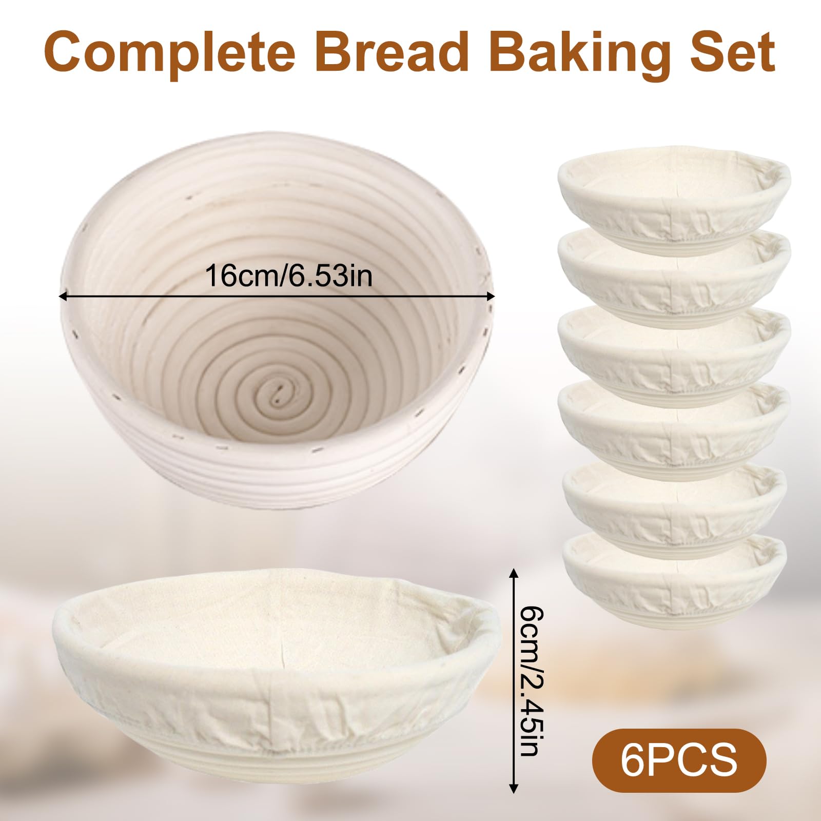 Yuehuam Banneton - Cesta de prueba de pan de 6 pulgadas, redonda de 6 pulgadas, cesta de prueba de masa madre Banneton, cuenco a prueba de masa con forros, perfecto para hornear pan y suministros para