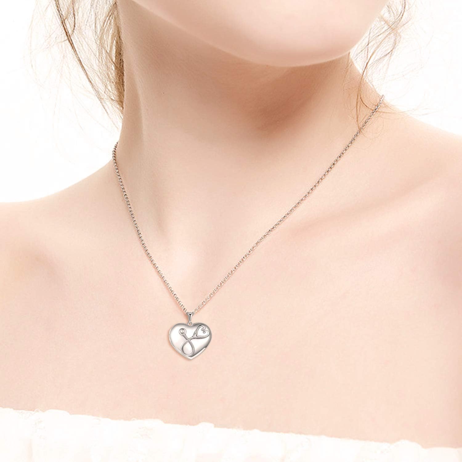 POPKIMI Gifts for Nurse Doctor Caduceus Stethoscope Locket Necklace That Holds Pictures Photo Doctor Nursing Medicine Themed Sterling Silver Nurse Jewelry - Image 2