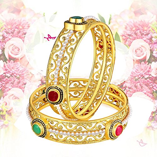 Pearl & Ruby Traditional Bangle Set - Set of 2