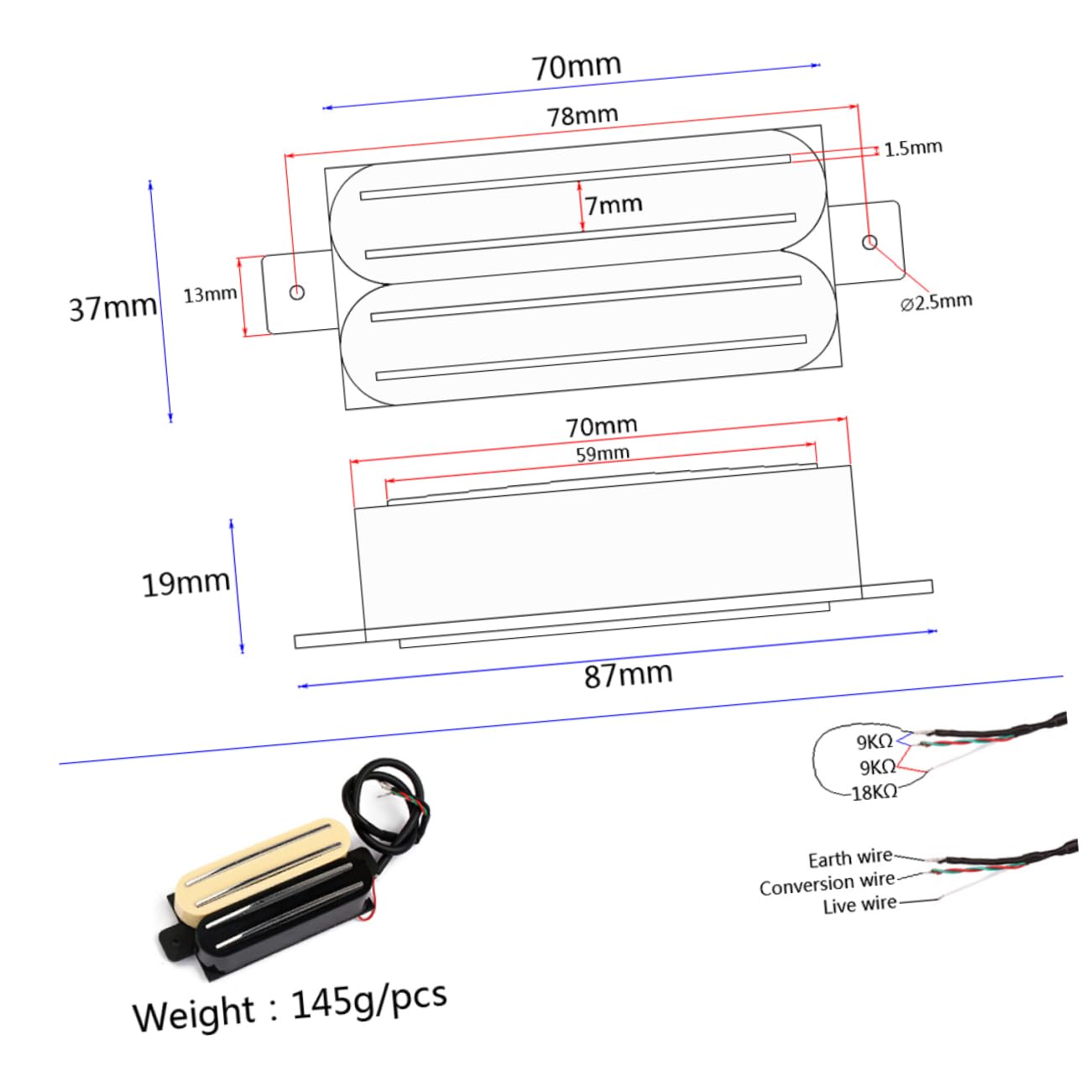 Abaodam 2pezzi Guitar Pickup Dual Coil Humbucker Per Chitarra Elettrica Pickup Doppia Bobina Giallo e Nero Facile Da Installare e Adatto Per Tl