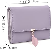 Vista 179 de UTO - Cartera pequeña RFID de piel sintética con dije de hoja, cierre de cremallera y tarjetero.