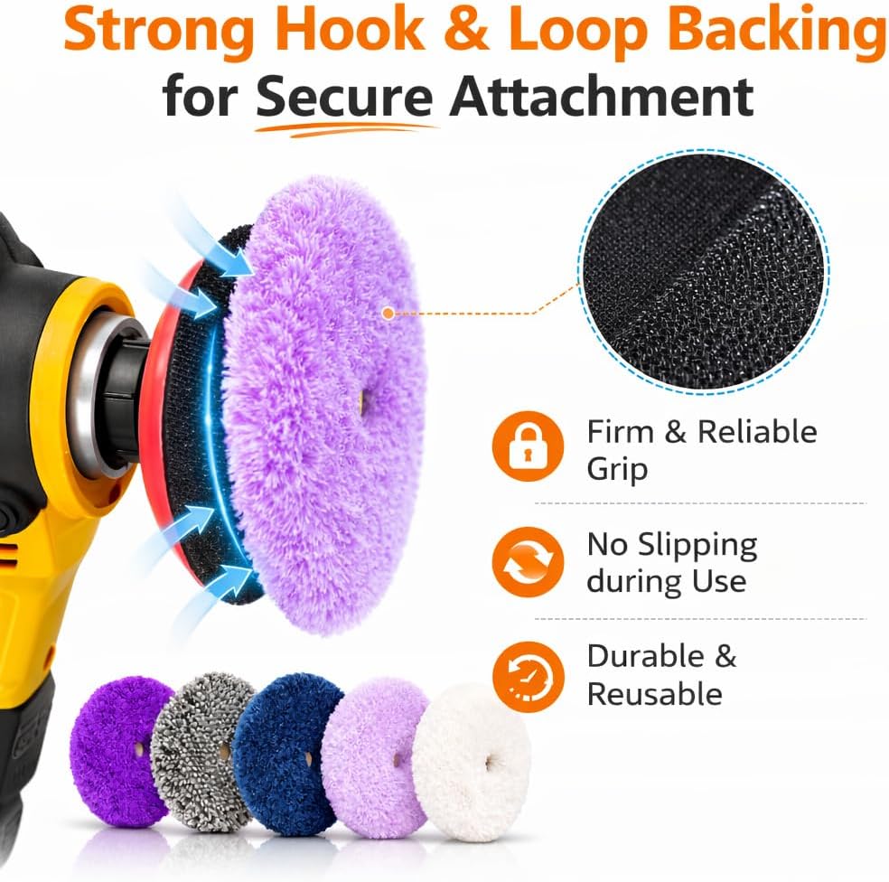 6-Inch Wool Cutting Pad & Wool Polishing Pad Set, Hook and Loop Wool Buffing Pad for Car Polishing, Fits 5-Inch Backing Plate, Wool Pads for Buffing with Buffer or Orbital Polisher