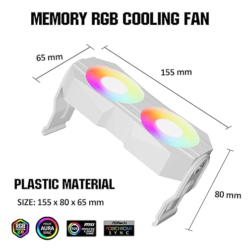 Miniatura 5 de Memoria RAM de computadora Radiador de plástico disipador de calor ram ventilador con doble ventilador giratorio de 2.362 in de PC 4Pin PWM y 5V