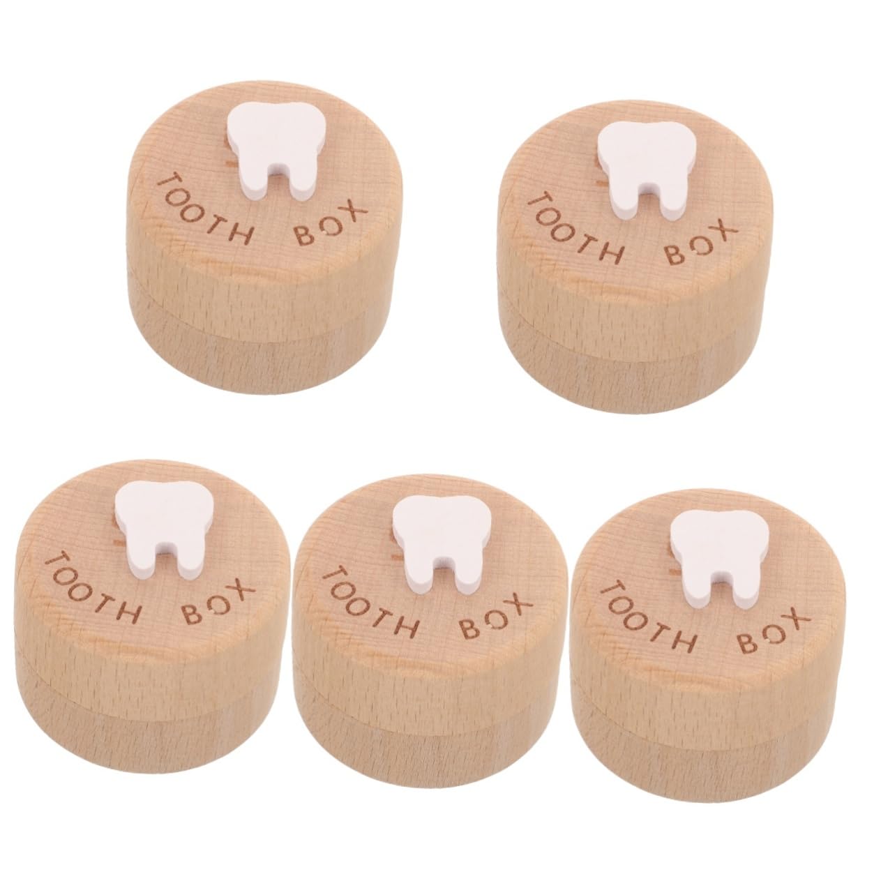 MAGICLULU 5piezas Caja De Colección De Dientes Madera Contenedor Para Dientes Cabello Fetal Diseño De Caricatura Recuerdos Infantiles Almacenamiento Seguro y Atractivo