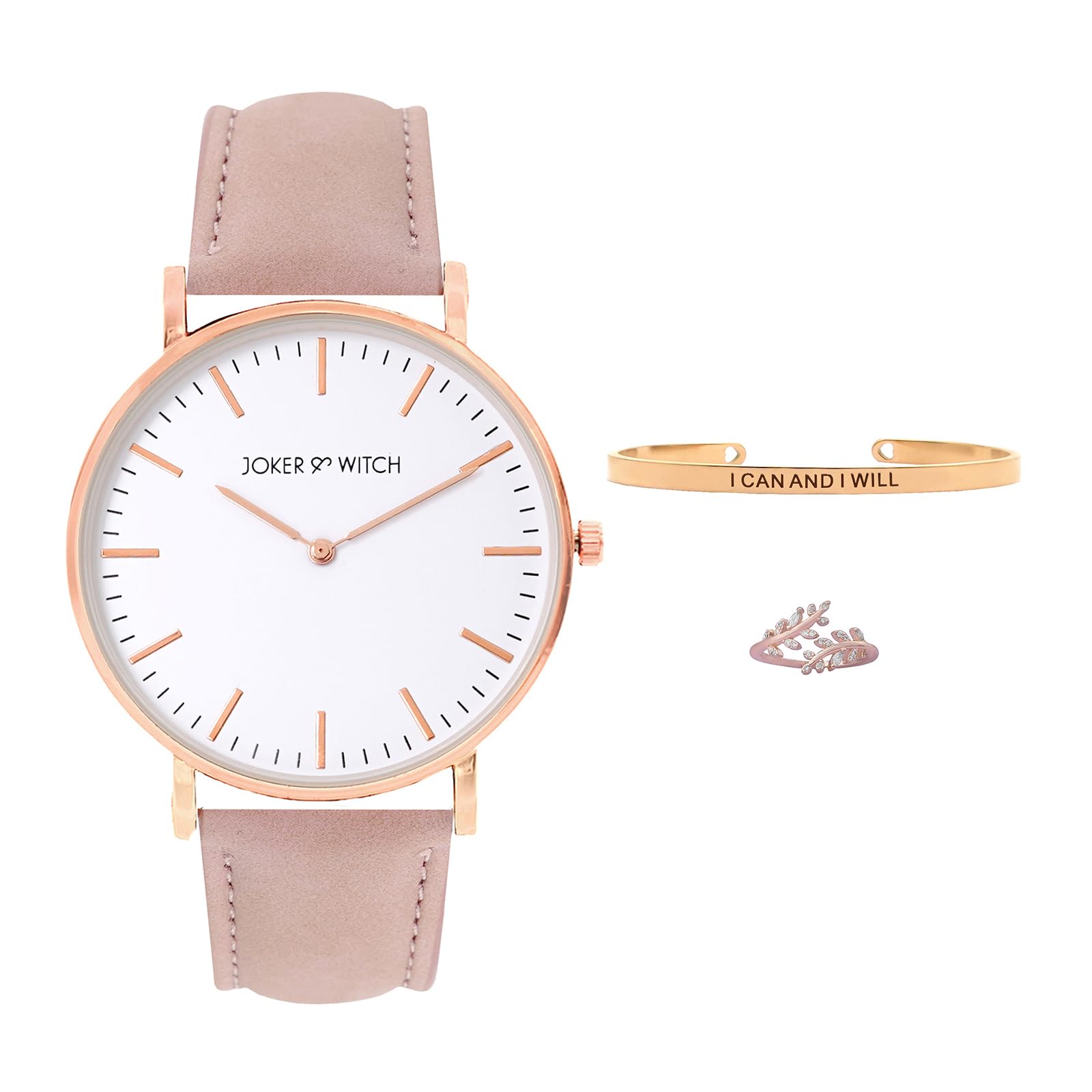 Joker & Witch Leather Adella Love Triangle Women Analogue Watch Gift Sets, White Dial, Pink Band (B0CC4Z1JNS) Amazon Price History, Amazon Price Tracker