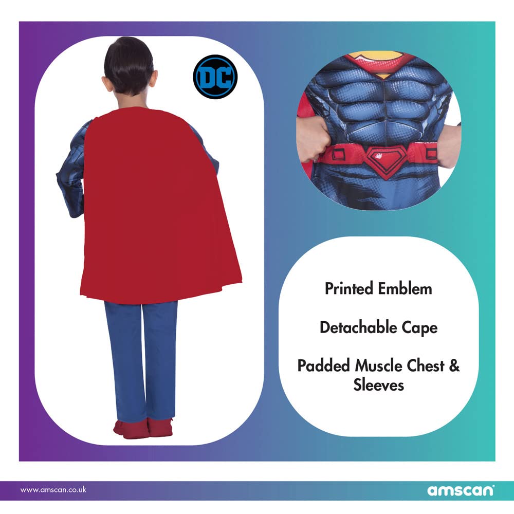 Amscan Dziecięcy chłopcy oficjalny kostium muzyczny Warner Bros DC Comics licencjonowany Superman Classic Fancy Dress