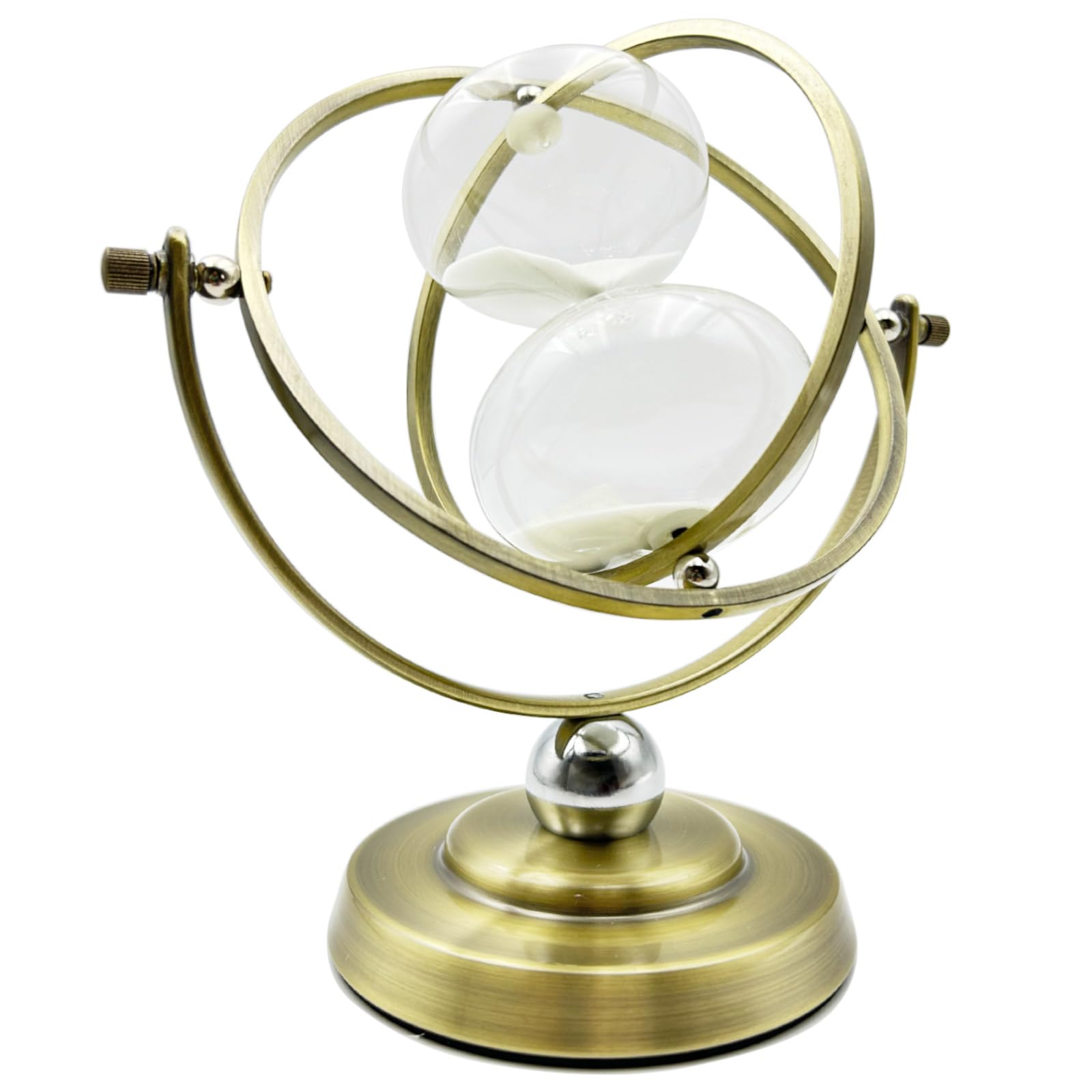Clessidra 60 Minuti in Metallo e Vetro, Timer di Sabbia Girevole Bianco | In Vetro Borosilicato di Alta Qualità con Buona Trasparenza, Clip Artistica in Rame e Base, per Casa Ufficio e Aula