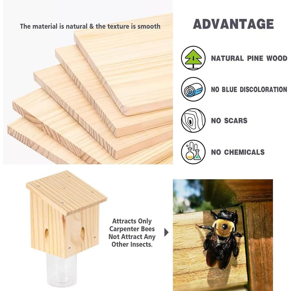 Trampa para Abejas carpinteras con Caja Fuerte Desmontable. Atrae a Las Abejas carpinteras con Cebo. Trampas Colgantes Naturales Estilo Loft, B