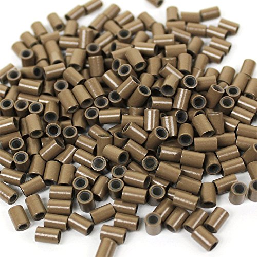 500 PCS Silicone Lined Copper Tube Micro Rings Links Beads Linkies For I Tip Stick Glue Hair Extensions (3.5 mm, brown)
