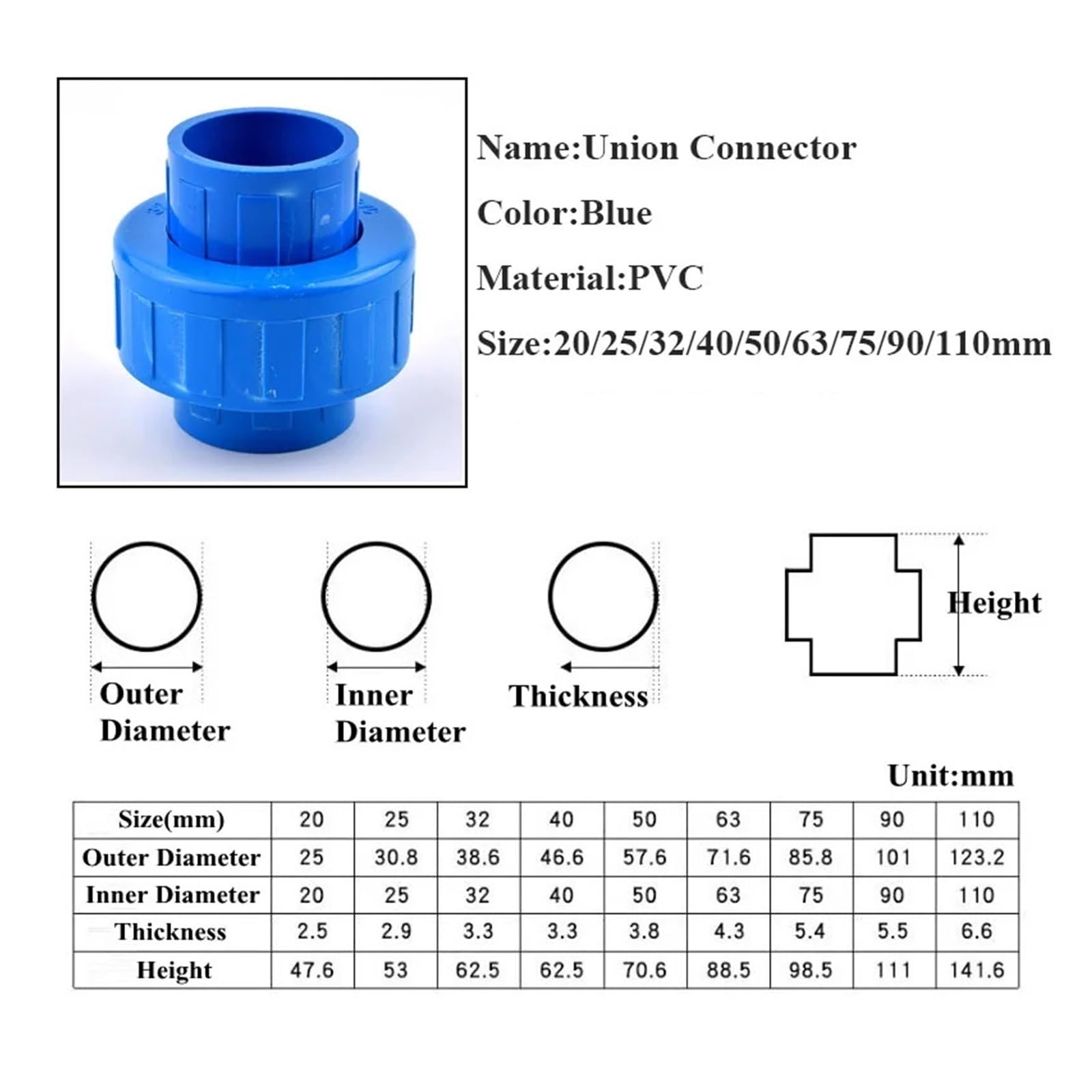 1~20 pezzi Diametro interno 20~110mm PVC Tubo Unione Connettore Giardino Irrigazione Acquario Serbatoio di Pesce Tubo Adattatore di Irrigazione Raccordi(5pcs,Inner dia 63mm)