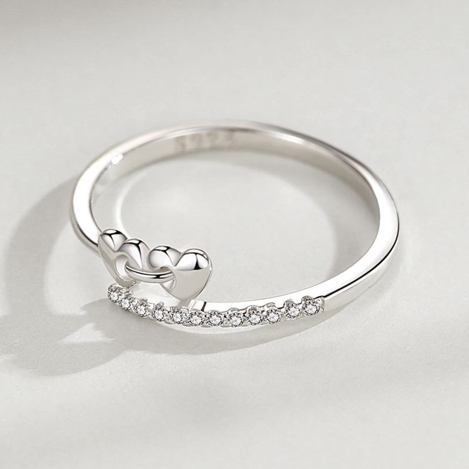 Anillos de promesa de plata de ley 925 para mujer, anillos ajustables para adolescentes y niñas, corazones dobles conectados con circonita cúbica, anillo para mujer, tamaño ajustable