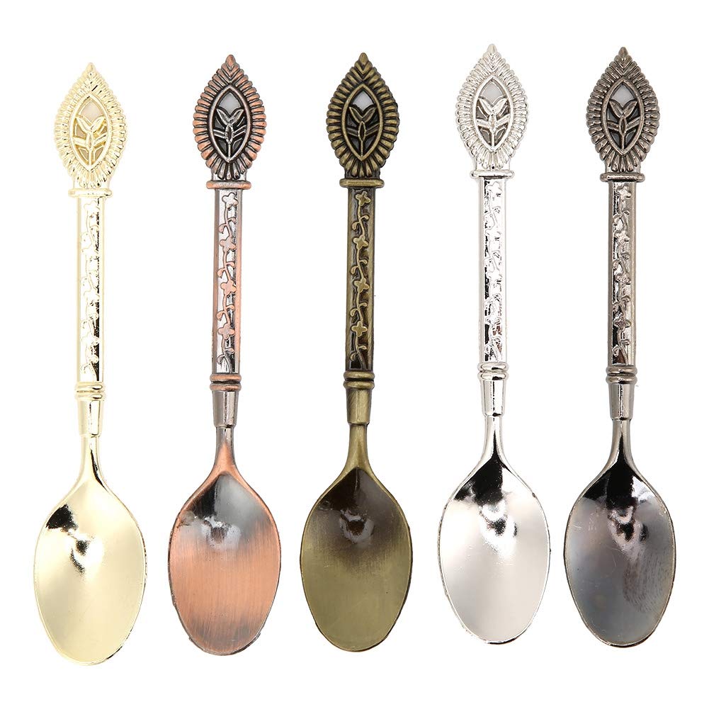 Yagosodee Coffee Spoons Dessert Spoon 5Pcs Zinc Alloy Carved Coffee Spoon Teaspoon For Home Kitchen Dining
