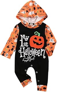 WangsCanis Baby,Clothing,Baby Boys 0-24m,Bodysuits & One-Pieces,Rompers WangsCanis Baby Halloween Outfit Toddler Baby Girls Boys My First Halloween Romper Fashion Autumn Long Sleeve Pumpkin Ghost Printed Hooded Baby Boys Halloween Outfits