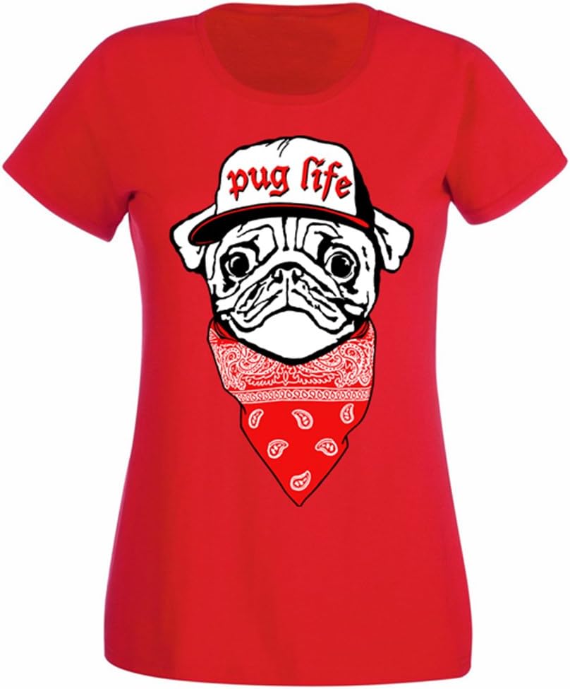 Womens Pug Life Dog Puppy Bandana Hip Hop Funny T-Shirt