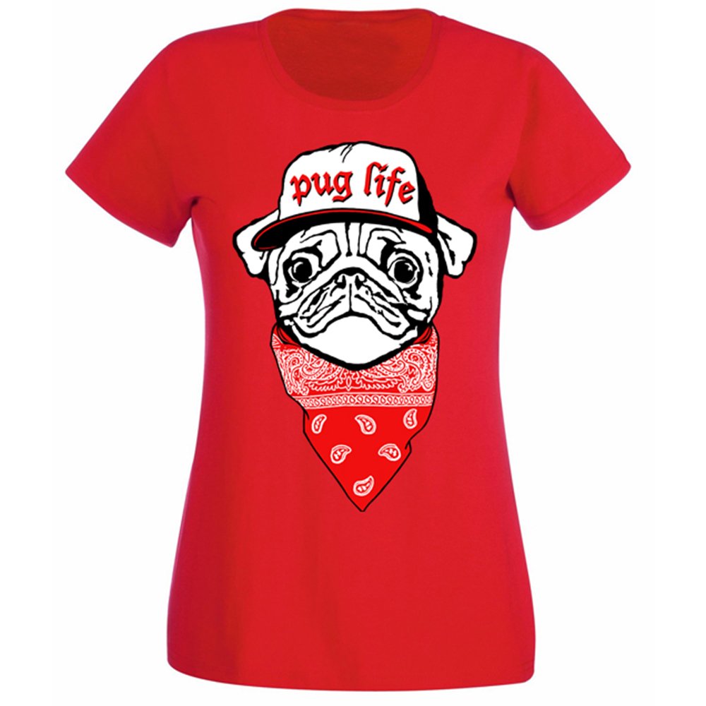 Womens Pug Life Dog Puppy Bandana Hip Hop Funny T-Shirt