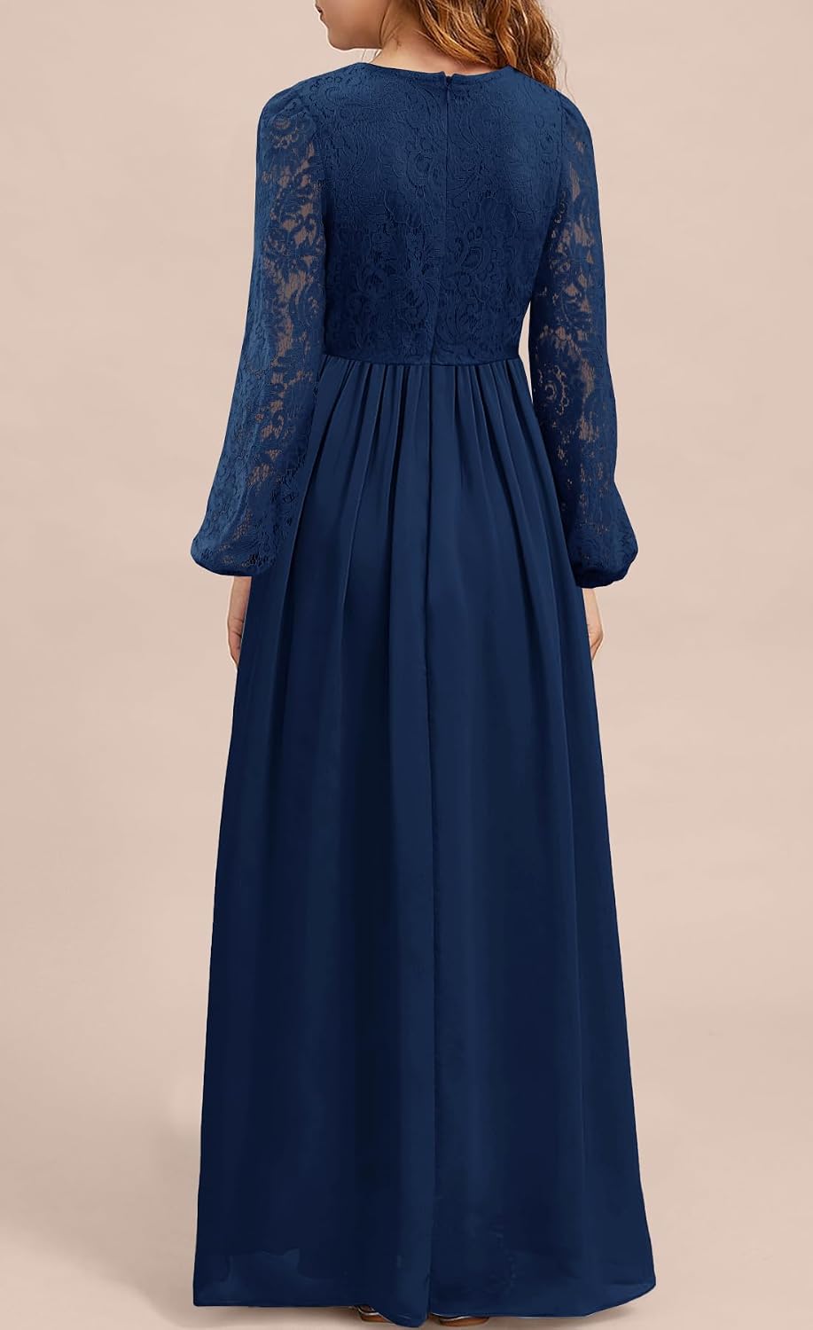 MITILLY Girls Fall Long Sleeve Maxi Dress Vintage A-Line Chiffon Ruffle Flowy Lace Flower Girl Dresses for Wedding Party