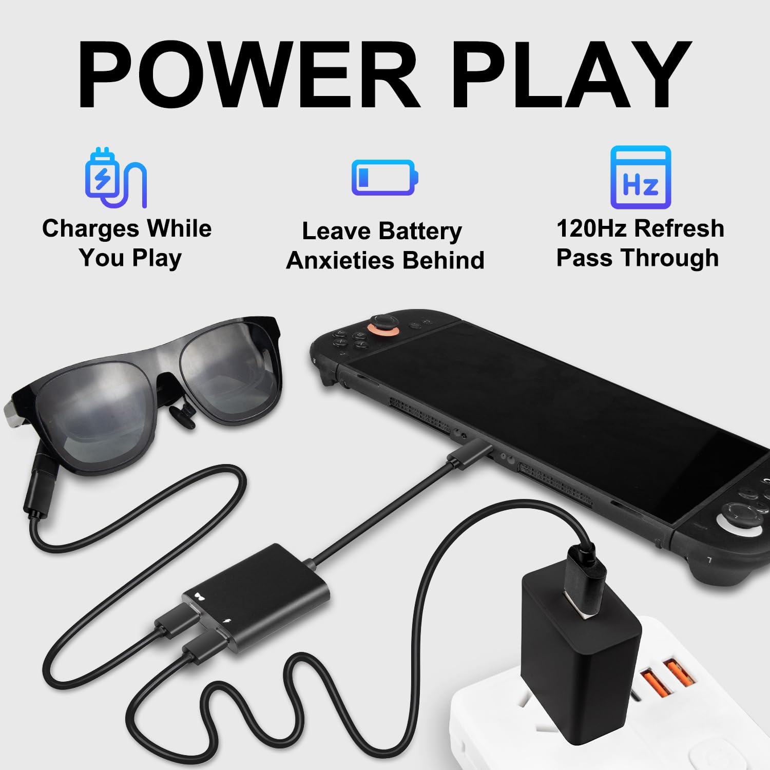 Occhiali da USB-C a AR con hub adattatore per Switch 2/OLED/1, Steam Deck, ROG Ally, iPhone 15-17, telefoni Android, Viture/RayNeo/Xreal, supporta la ricarica rapida PD da 100 W, 4K a 60 Hz 2K