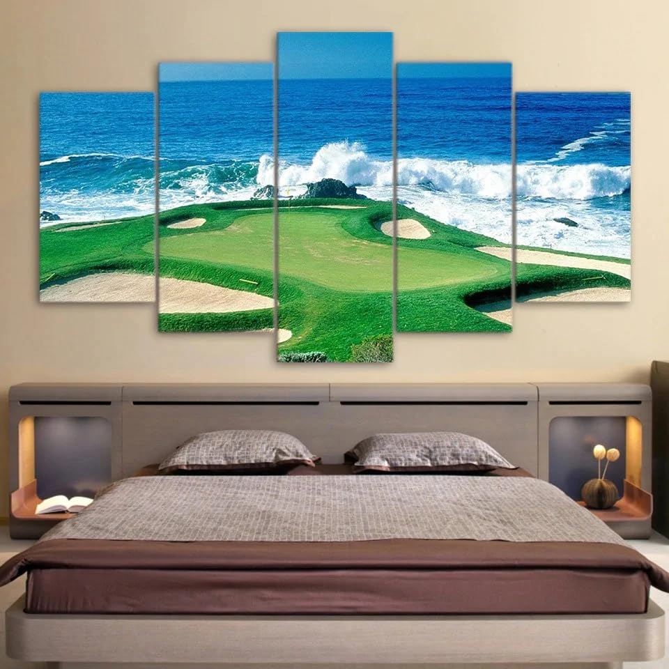 Tableaux décoratifs muraux salon prestige paysage de golf côtier encadré