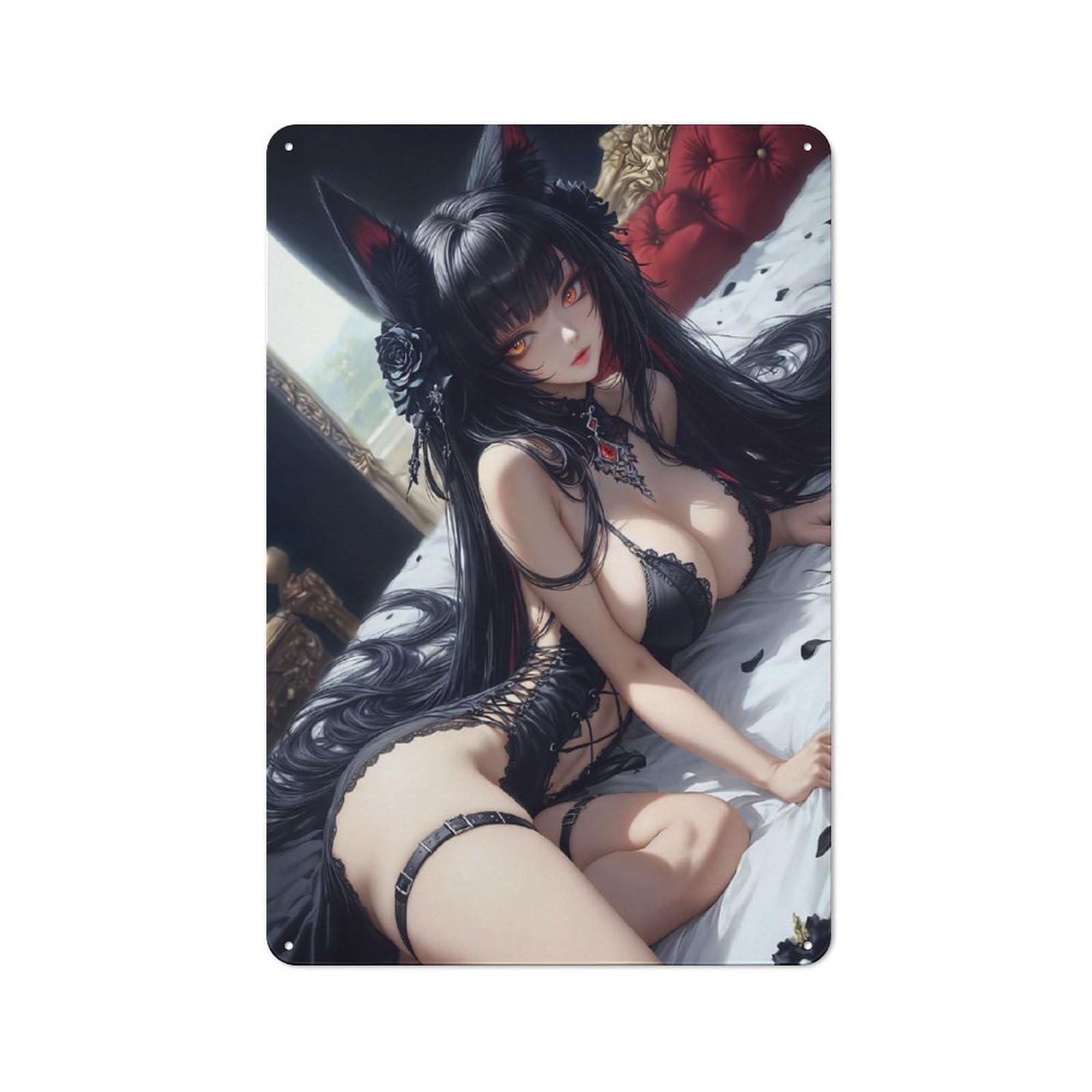 Junmoney Girls Style-11 Metal Wall Sign 30X20cm Featuring Black Cat In Lingerie For Garage Or Workshop, For Garage, Workshop And Man Cave Decoration