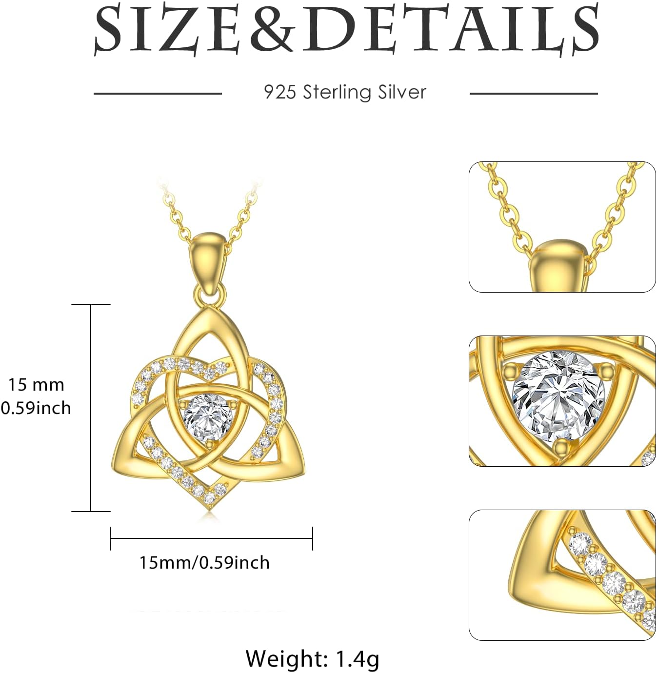 14K Real Gold Celtic Knot Pendant Necklace for Women Solid Yellow Gold Good Luck Trinity Knot Necklace Dainty Irish Necklace Jewelry for Her Mom Wife 16+1+1 Inch - Image 5