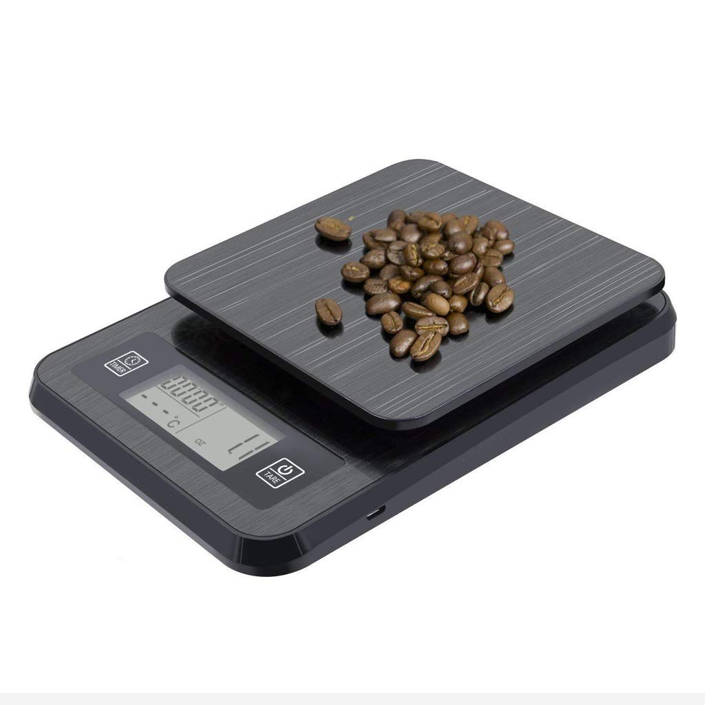Báscula digital para café, con temporizador, 2000 g/0,01 oz/0,1 g, báscula para joyas, báscula de cocina, báscula para alimentos, báscula profesional multifuncional con pantal(Negro-20*14,5*3cm)