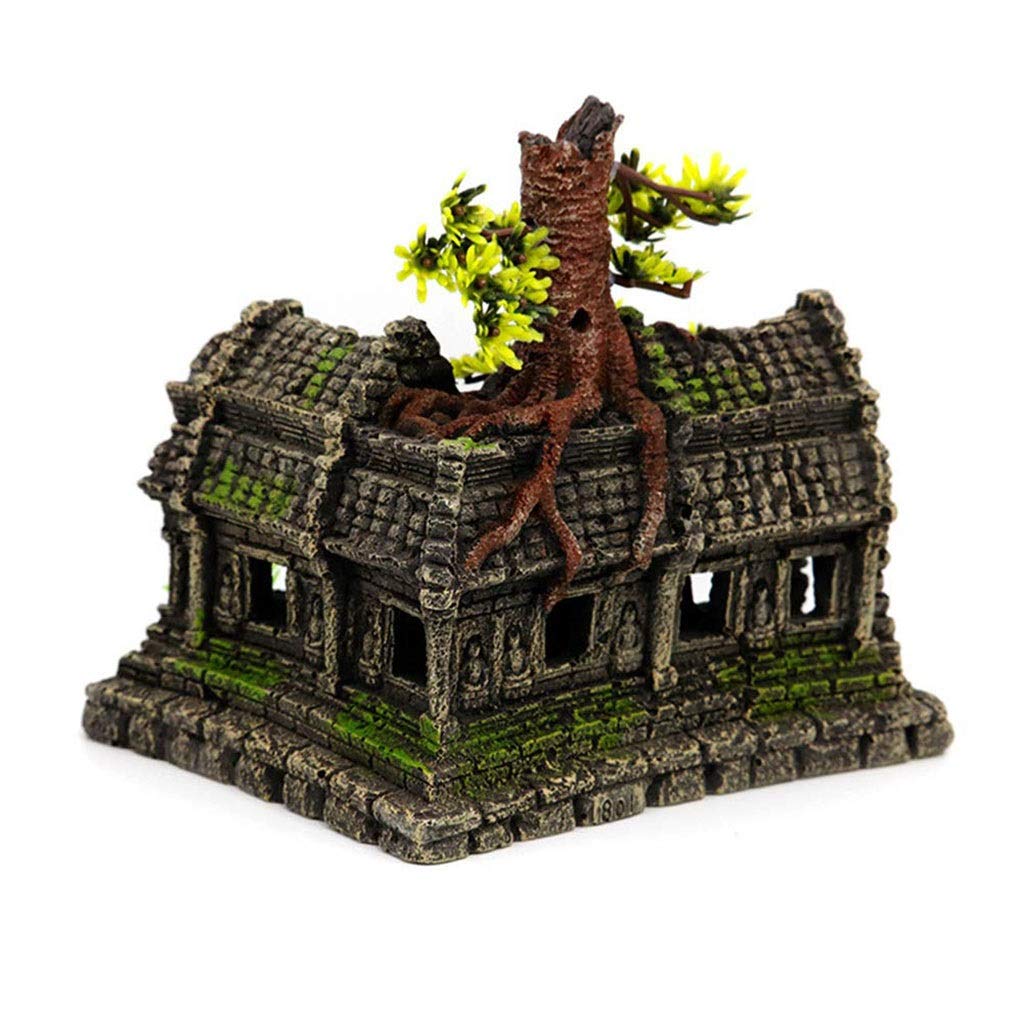 Jaula para hámster, casa para Reptiles, Decoraciones para Acuario, Castillo, casa Cueva escondida para Reptiles, Adorno Decorativo para pecera (marrón, 21,5x18x21,5 CM)