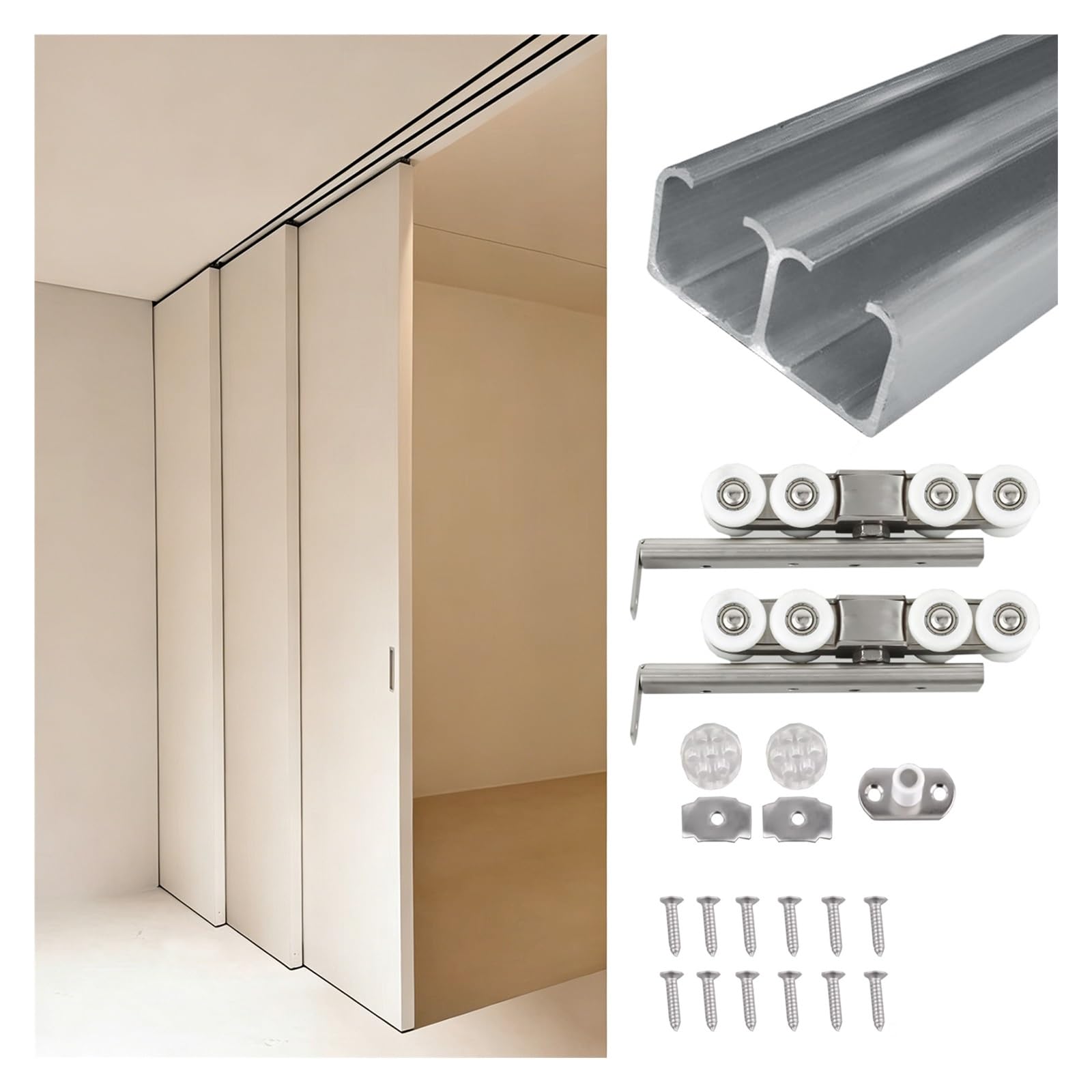 ERRULAN Heavy Duty Bypass Sliding Door Hardware Kit for 2 Doors System, Aluminum Barn Door Track Wall/Ceiling Mount, Modern Closet Hang Style Track Rail(Ceiling Mount,110cm/43.3in)