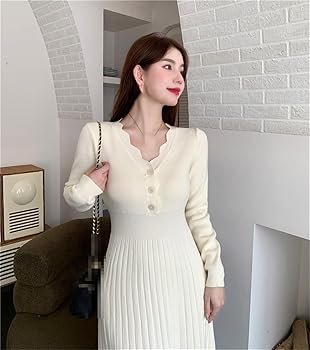 fitted lace wedding dress Cable-Knit Round Neck Sweater Dress main image 0