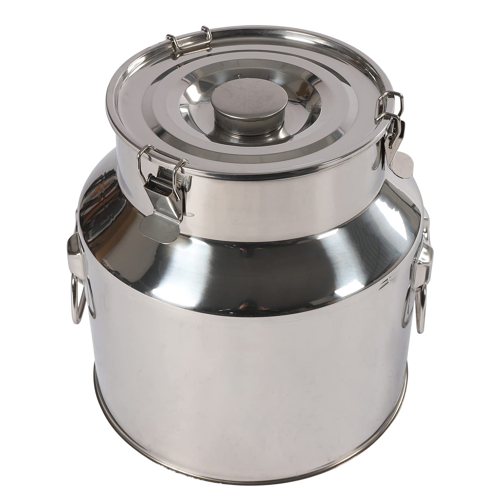 Secchio per alimenti da 22 l, con misurino per vino, coperchio e morsetto di bloccaggio, contenitore ermetico in acciaio inox, per la conservazione di cereali, riso, olio da cucina o latte