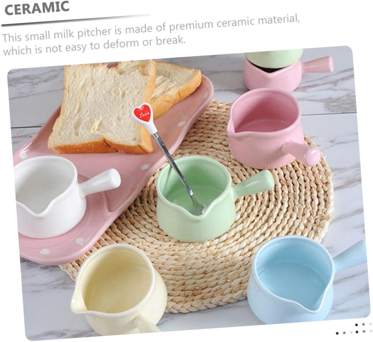 5 Pcs Mini Ceramic Milk Jug with Handle Versatile Sauce Pitcher for Oat Milk Creamer and Syrups for Coffee Tea and Desserts Microwave and Freezer Safe
