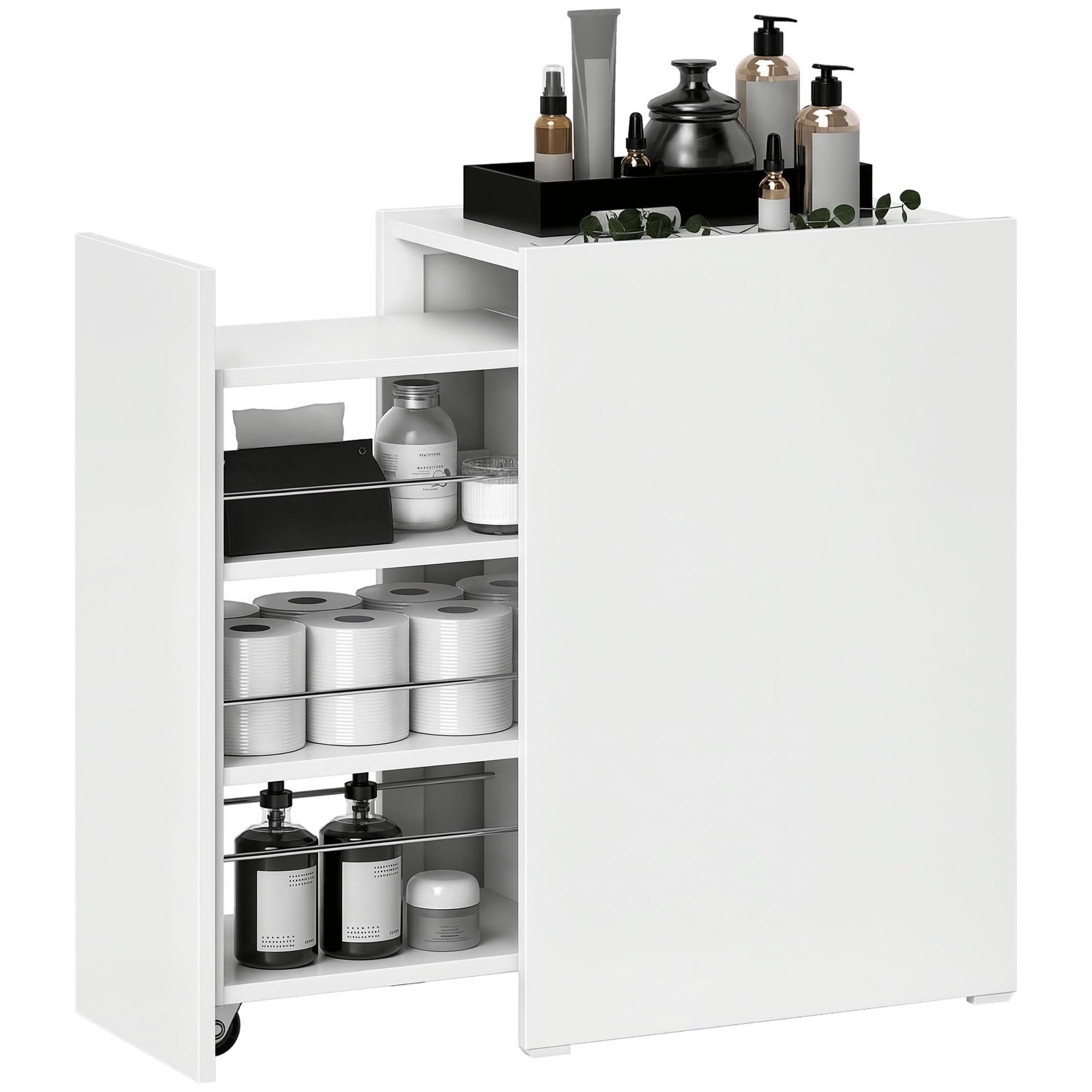 HOMCOM Armario de Baño Estrecho con Cajón Deslizante 47x30x66,5 cm Blanco