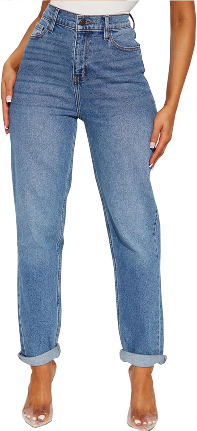 SheKiss Boyfriend Stretchy Jeans for Women – Distressed Frayed High Waisted Trendy Denim Blue Jeans SheKiss Boyfriend Stretchy Jeans for Women – Distressed Frayed High Waisted Trendy Denim Blue Jeans