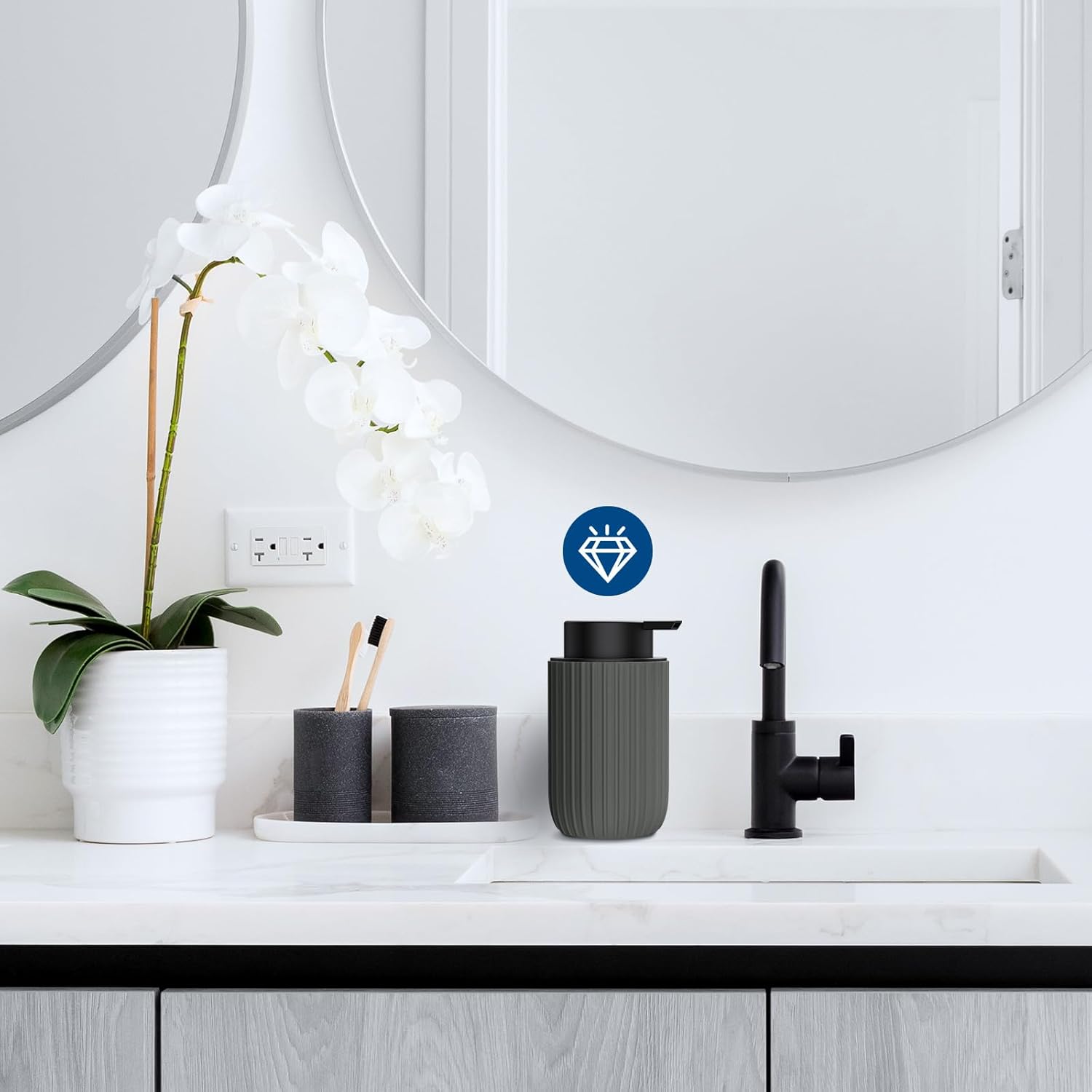 Ceramic Foaming Soap Dispenser, 12 oz Bathroom Foam Hand Soap Dispenser, Refillable Lotion Soap Dispenser with Removable Pump for Kitchen Hand Wash Dispenser, Modern Home Decor (Black)