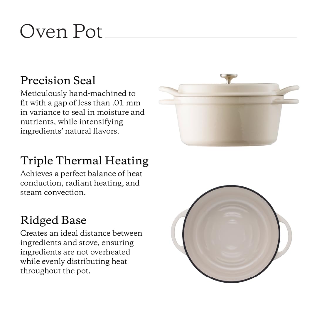 Vermicular Ofentopf | ungiftiger emaillierter Gusseisentopf | 26 cm | ofenfest | induktionsgeeignet | Dutch Oven | Made in Japan | serviert 5–6 | Naturbeige