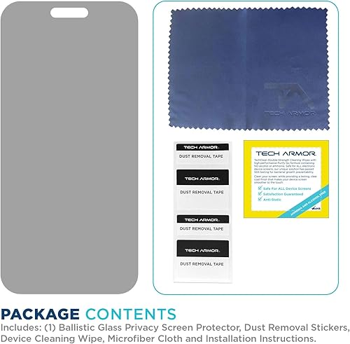 Miniatura 7 de Tech Armor Protector de pantalla de privacidad para iPhone 15 de 6.1 pulgadas, vidrio templado balístico, antiespía, compatible con fundas, fácil