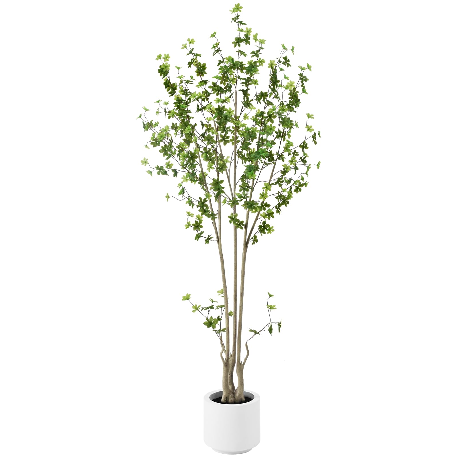8ft Tall Artificial Enkianthus Tree, Fake Enkianthus Tree with Lifelike 490 Leaves, Faux Tree for Indoor, Large Floor Plant in White Pot for Living Room Bedroom Office Decor