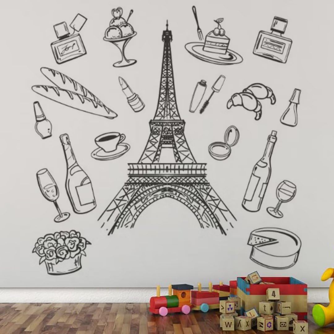 HANCHUA Mural autocollant Paris Tour Eiffel mural autocollant français vinilo qiangti adaptado para cocina salle à manger salon chambre decoración de la casa autocollant mural de fond 80 x 80 cm