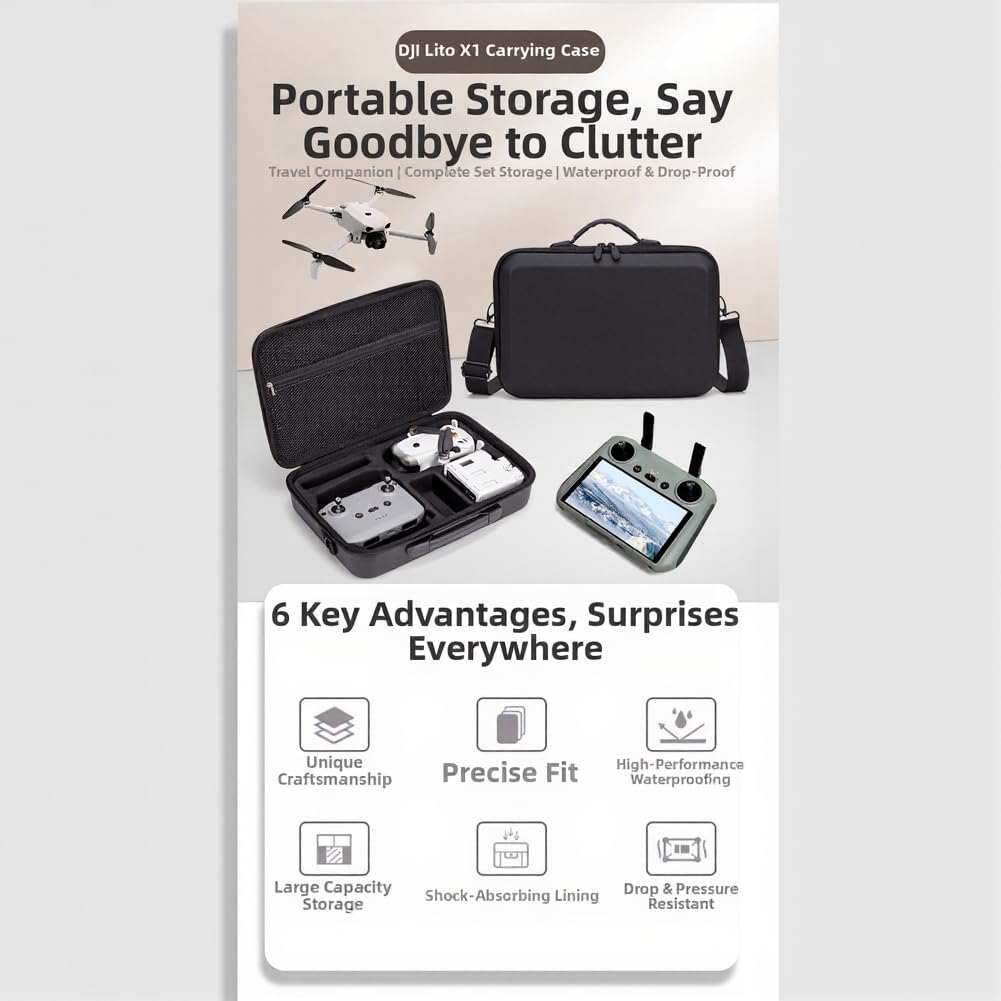 Étui de transport rigide en EVA pour DJI Lito X1, sac de rangement étanche et résistant aux chocs avec bandoulière, organiseur de voyage portable pour accessoires, noir