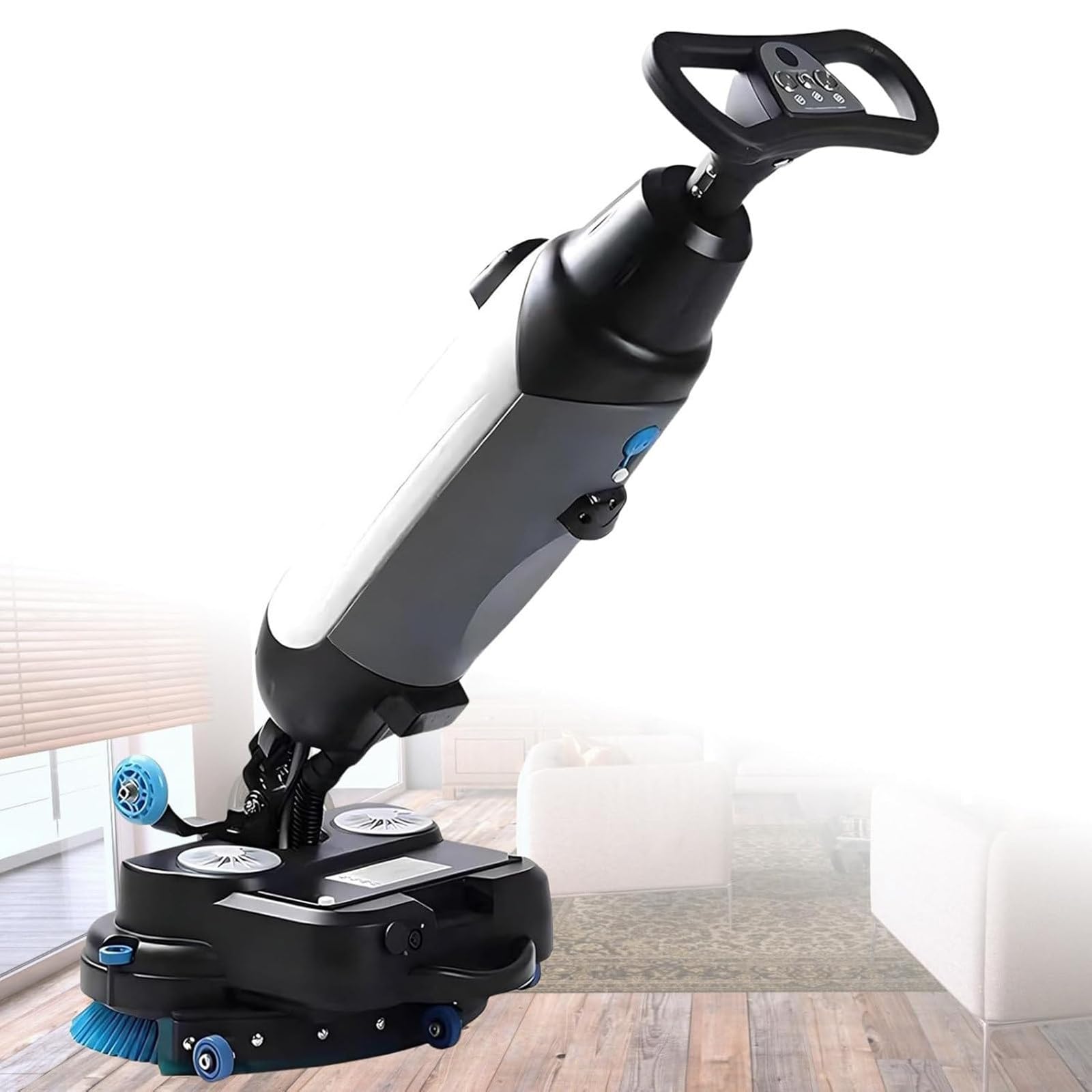 Fregadora De Suelos Comercial De 18" con Batería Doble Disco Cepillo, Mini Máquina para Suelos, Limpieza Industrial Suelos 13000 Pies Cuadrados/Hora con Depósito 3 Galones White