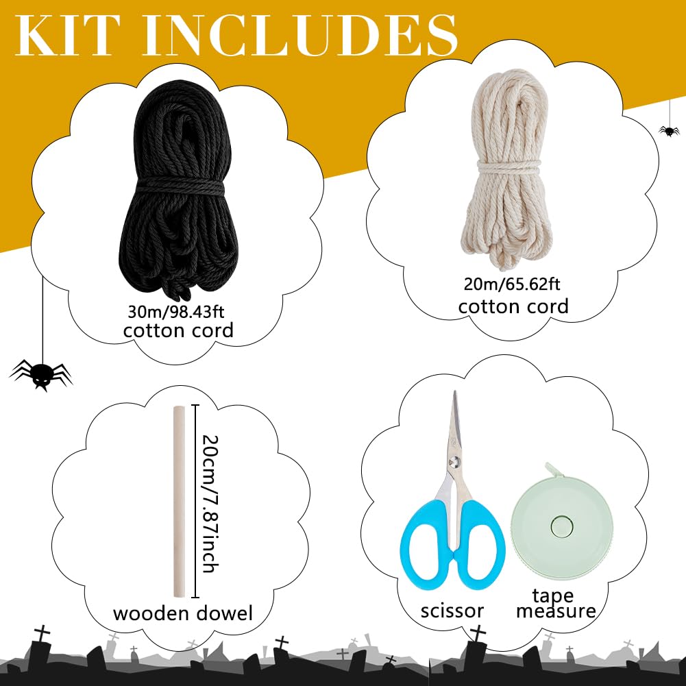 WEBEEDY 1 Set DIY Halloween Macrame Kits Ghost Wall Hanging Kit Handmade Macrame Kit for Beginners with Step-by-Step Video Tutorials Halloween Ghost Wall Hanging Ornaments for Home Room